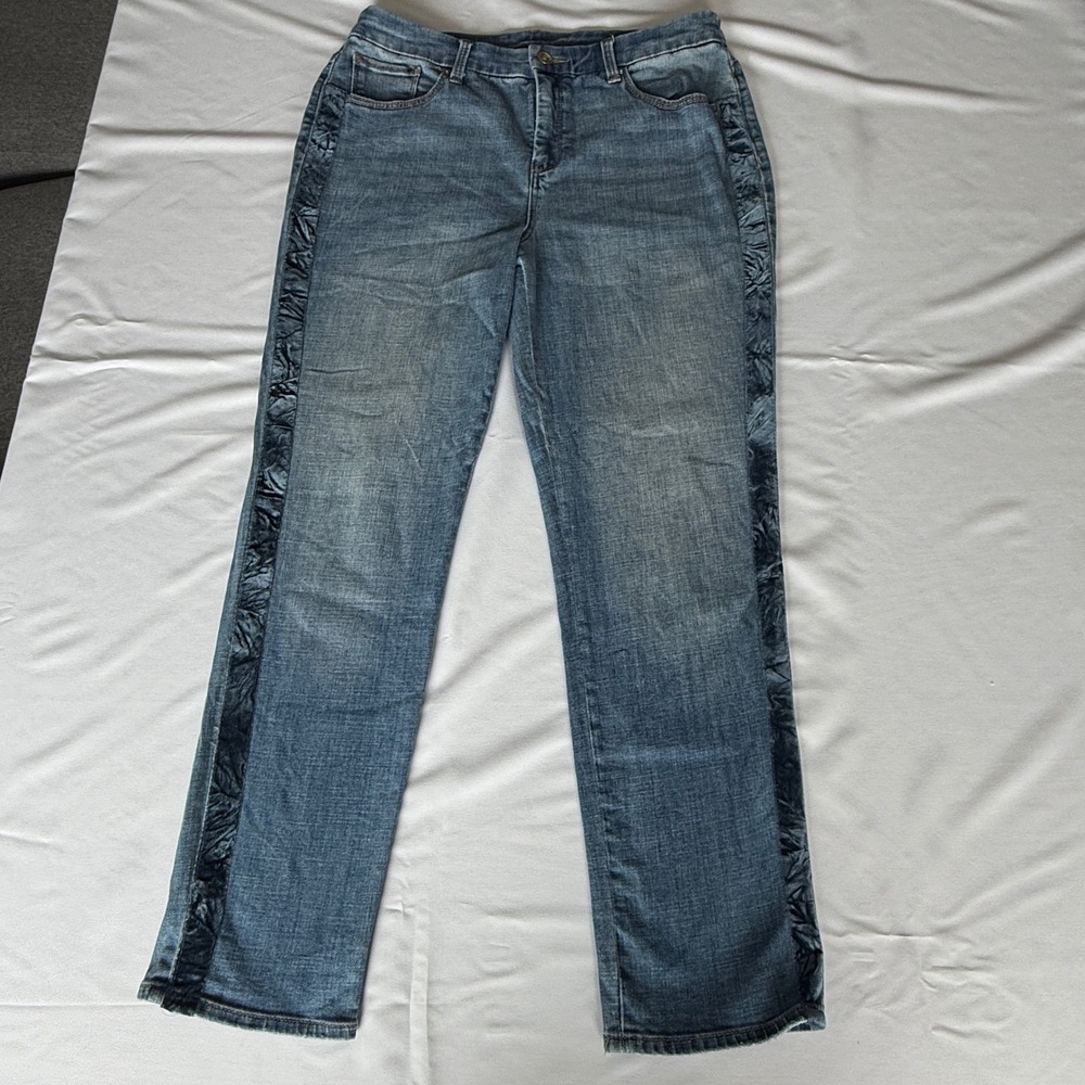 Chicos So Slimming Girlfriend Slim Leg Ankle Jeans Velvet Ruffle Stripe 1R Med